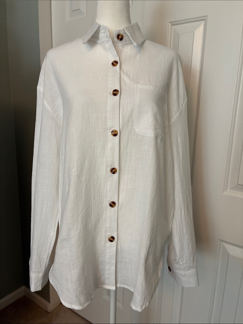 White Button-Front Cotton Shirt